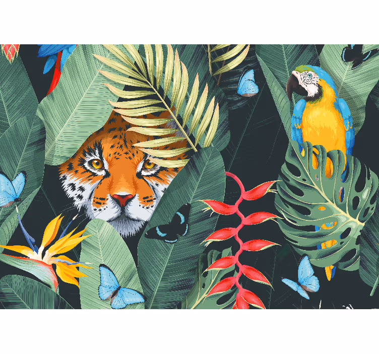 fototapety so zvieratami tiger a papagáj - Tenstickers