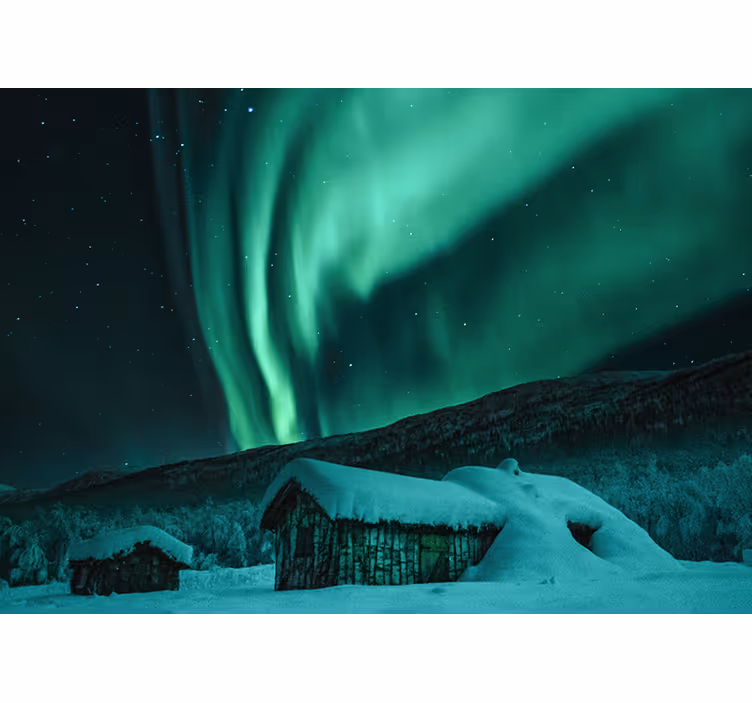 Fototapety hory zasnežená krajina s aurorou - Tenstickers