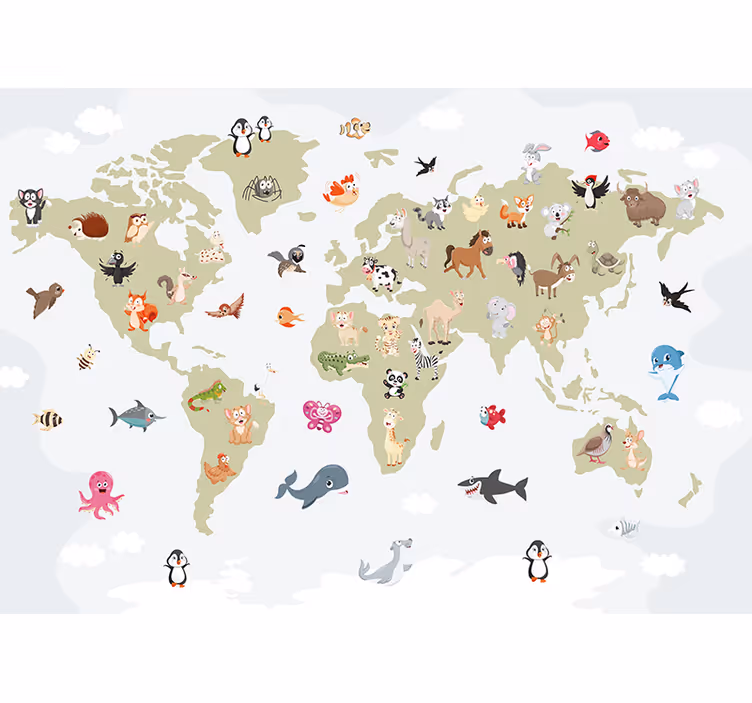 Fototapety so zvieratami svetová mapa živočíchov - Tenstickers