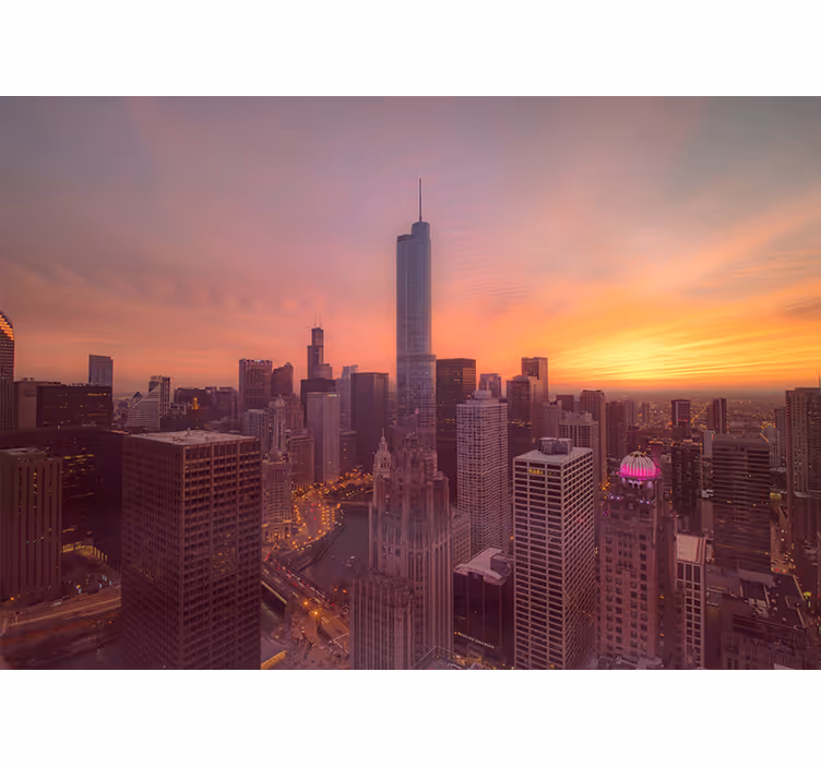 Fototapety na stenu mesta chicago panoráma pri západe slnka - Tenstickers