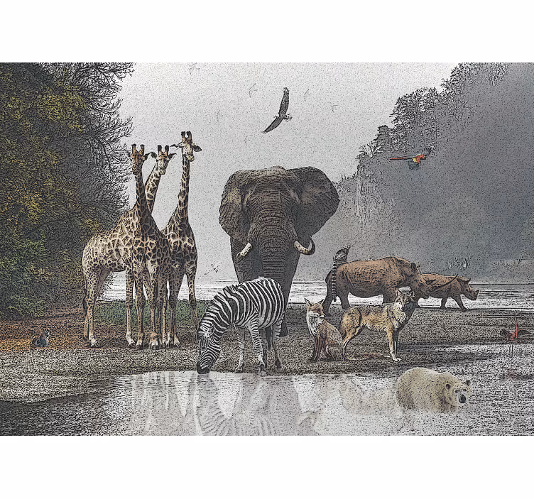 Fototapeta džungľa scéna so zvieratami - Tenstickers