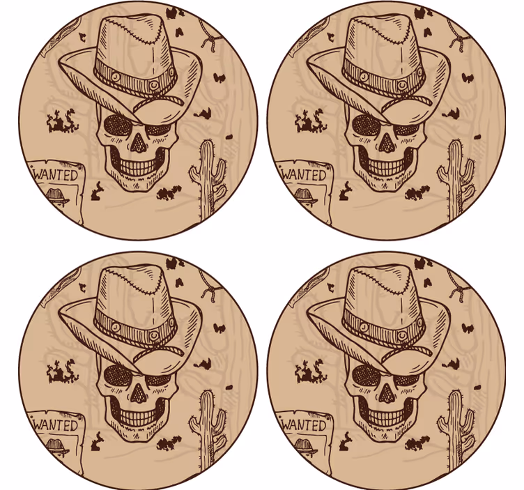 Zábavná podtácka s lebkou v kovbojskom klobúku - Tenstickers