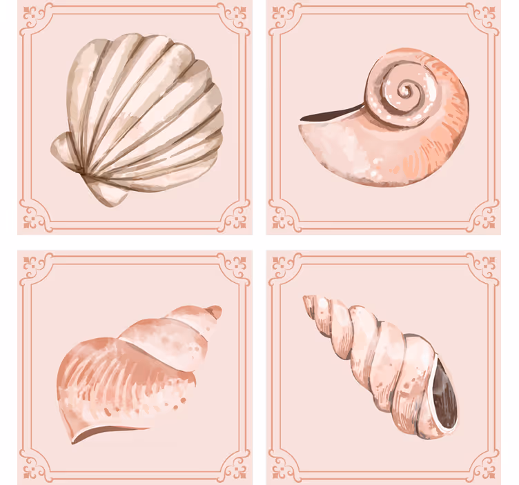 Podtácka vintage s elegantnými ilustrovanými mušľami - Tenstickers