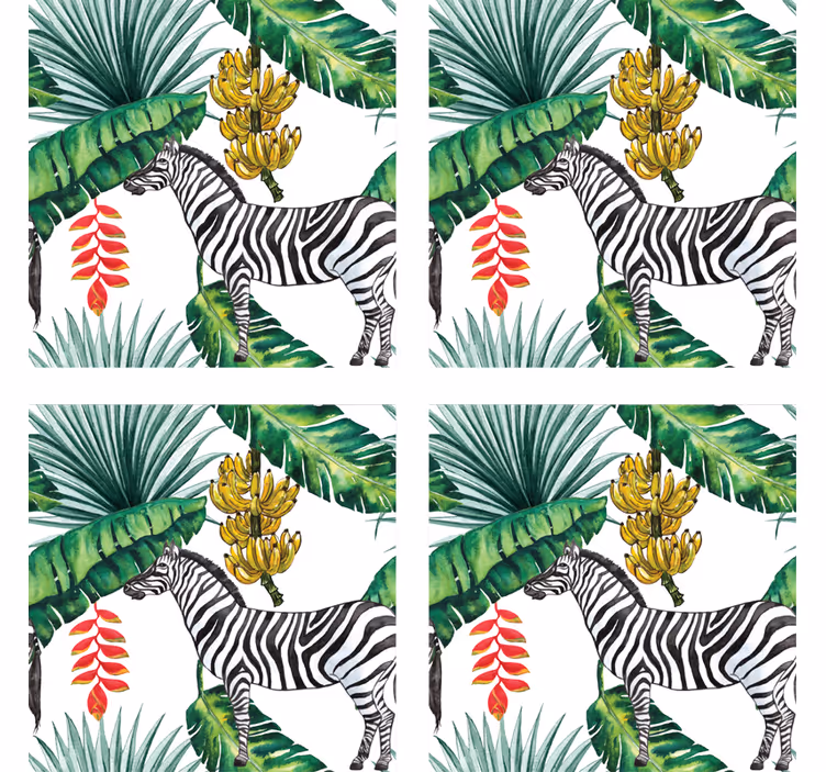 Zábavná podtácka zebra a tropická zeleň - Tenstickers