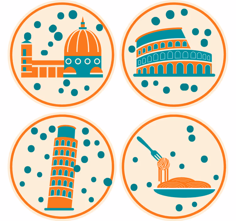 Moderná podtácka s ikonickými talianskymi pamiatkami - Tenstickers