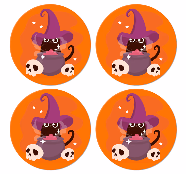 Mačka čarodejnica klobúk ilustrácie halloween dráha - Tenstickers