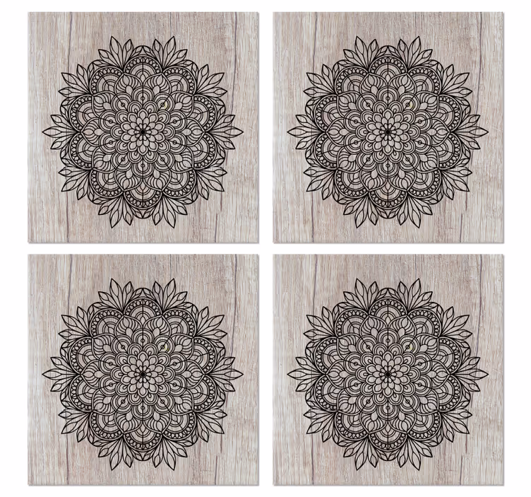 čierna mandala na táckach z drevenej dlaždice - Tenstickers