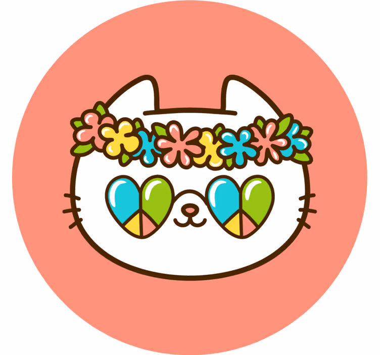 Zábavná podtácka mačka s kvetinovým vencom - Tenstickers