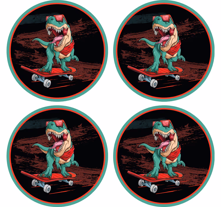 Zábavná podtácka s grafikou dinosaura na skateboarde - Tenstickers