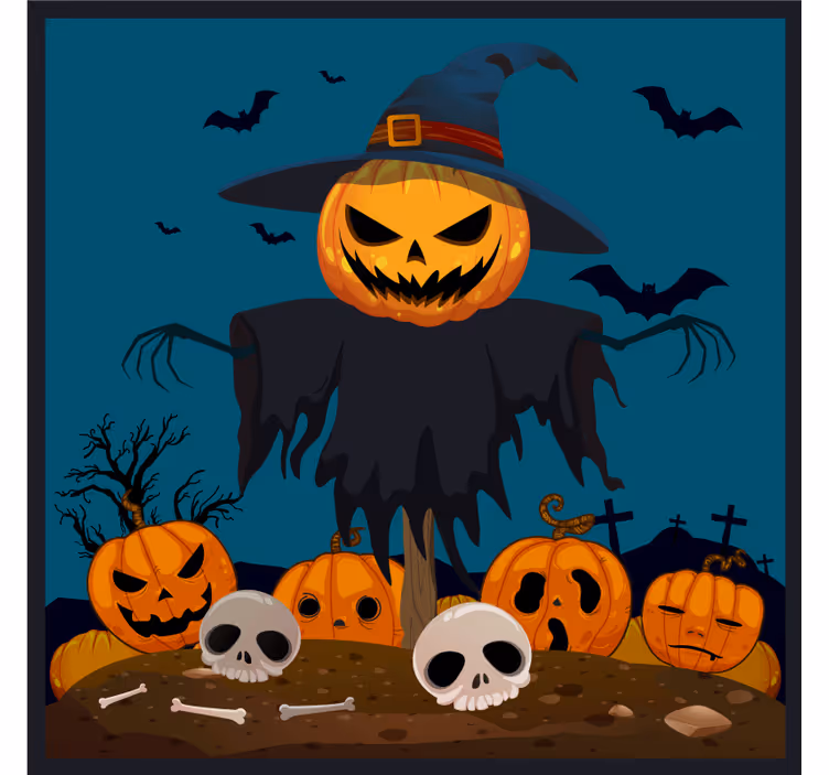 Podtácka halloween scéna s strašiakom a tekvicou - Tenstickers