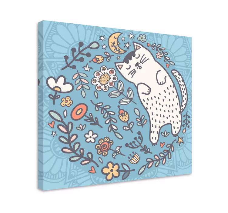 Rozkošná mačka mandala plátno umenie - Tenstickers