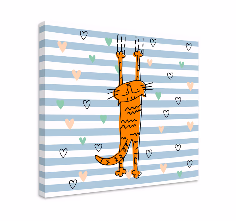 Kreslená mačka so srdiečkami na plátne - Tenstickers