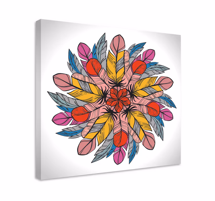 Mandala vyrobená z pierok plátno nástenné umenie - Tenstickers