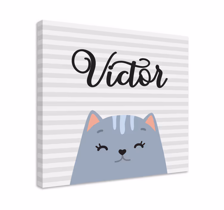 Karikatúra mačka s vlastným menom škôlkarské obrazy na stenu - Tenstickers