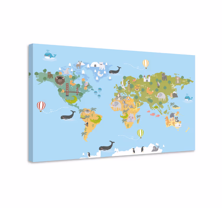 Obraz mapa sveta s rozprávkovými zvieratami - Tenstickers