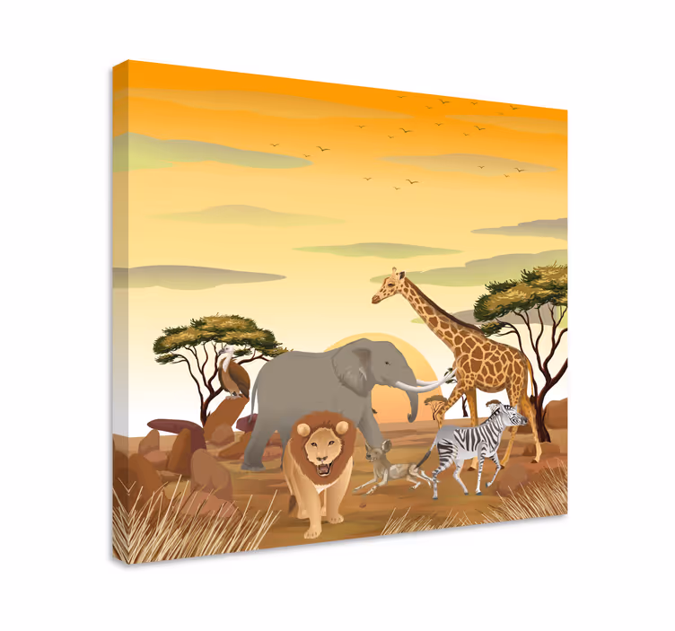 Africké zvieratá s rastlinami škôlkarské obrazy na stenu - Tenstickers