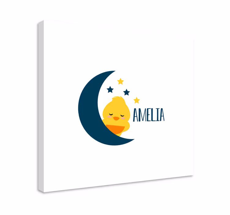 Mláďa na mesiaci s menom vták canva art - Tenstickers