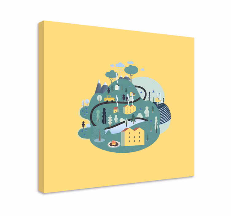 Zelené hory s domami škôlkarské obrazy na stenu - Tenstickers