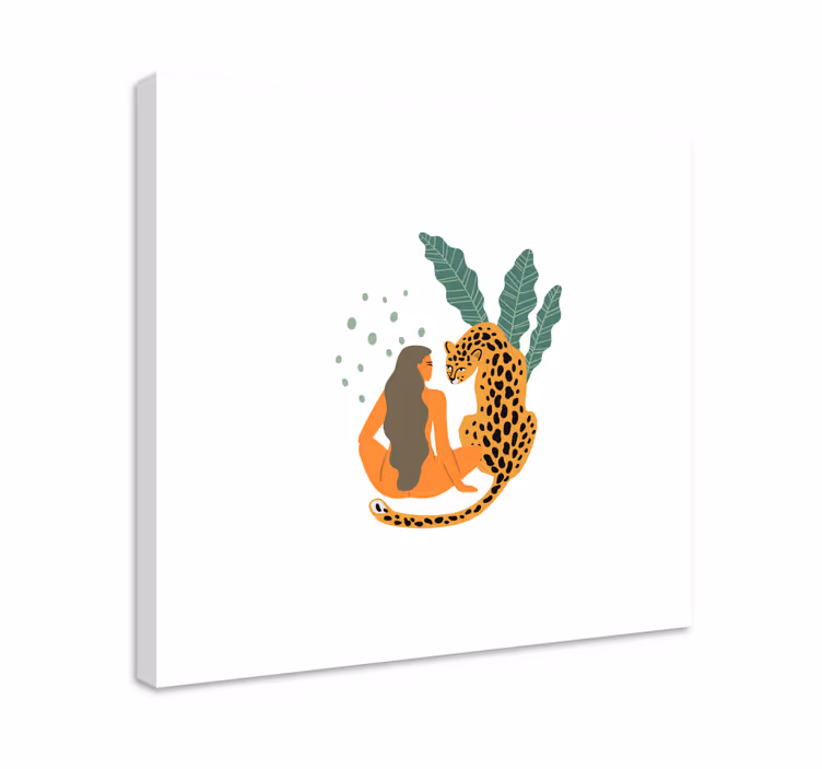 obraz postavy žena a leopard v objatí - Tenstickers