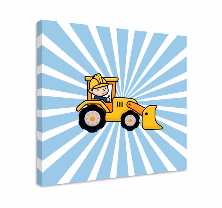 Kreslené rýpadlo pracujúce v detskej izbe na plátne - Tenstickers