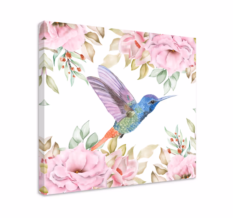Obraz na stenu vtáky kolibrík medzi ružami - Tenstickers