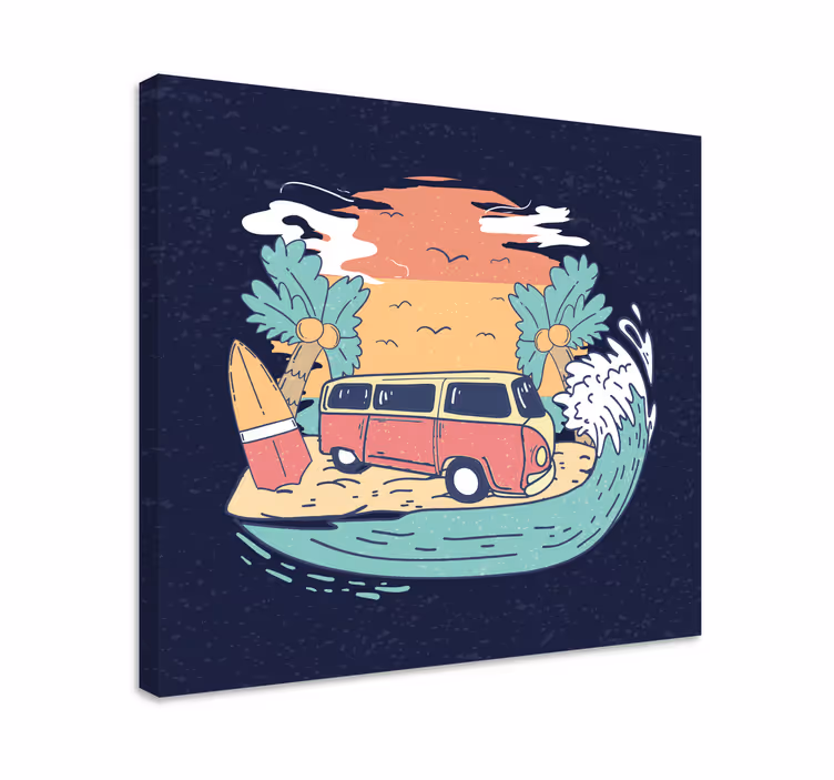 Hippie karavan s retro obrazy na stenuv kreslenom štýle - Tenstickers