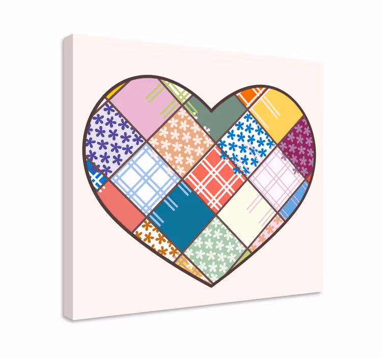 Patchwork farebné srdce vzor retro obrazy na stenu - Tenstickers