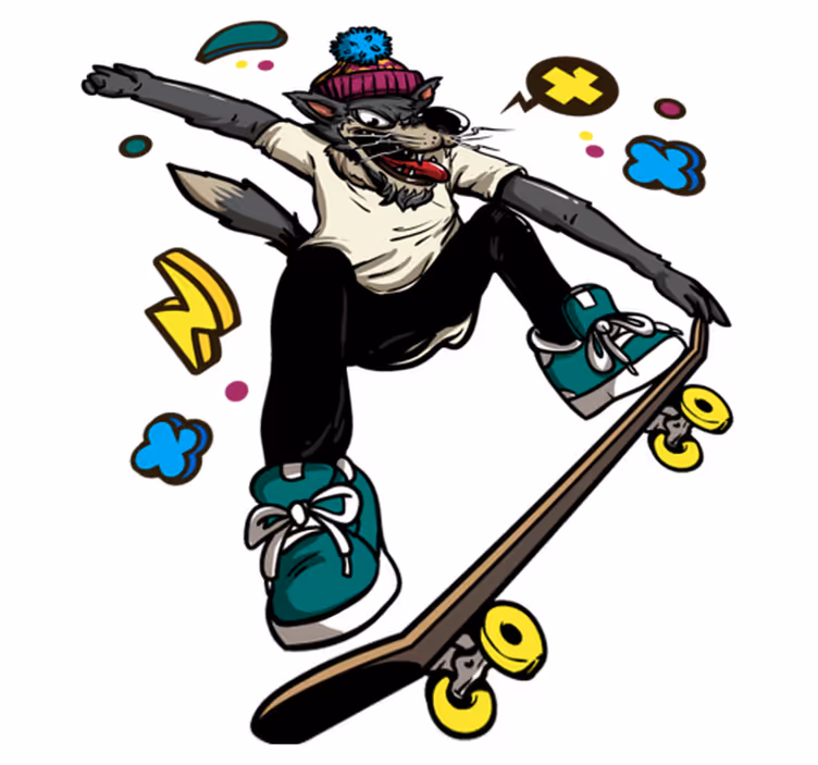 Vinylové koberce zvieratá vlk na skateboarde - Tenstickers