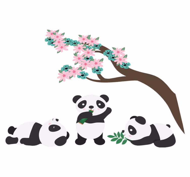 Vinylové koberce zvieratá roztomilá panda rodina - Tenstickers