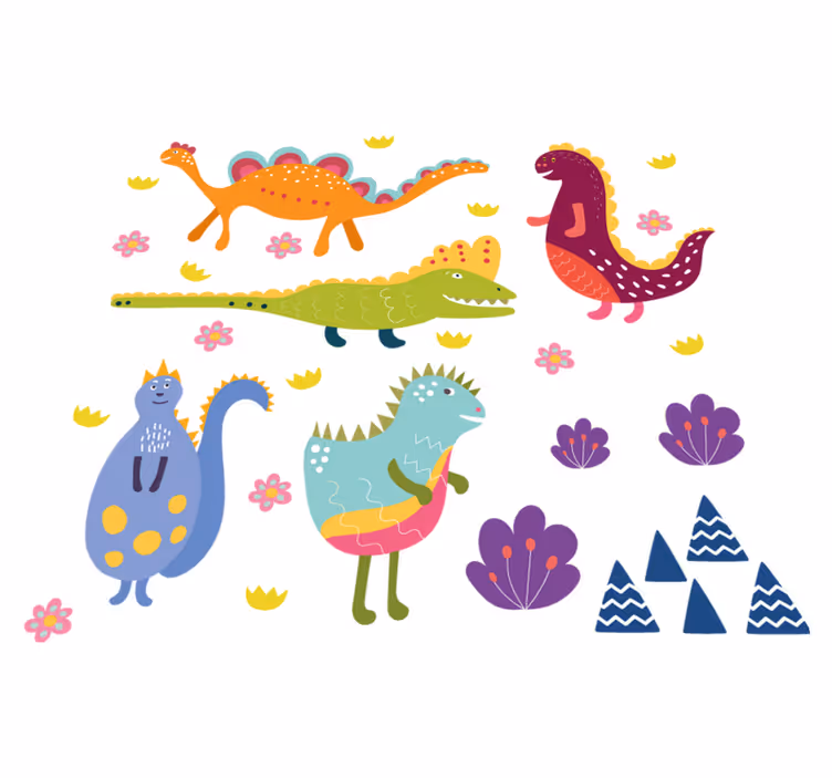 Vinylové koberce zvieratá farebné dinosaurie postavy - Tenstickers