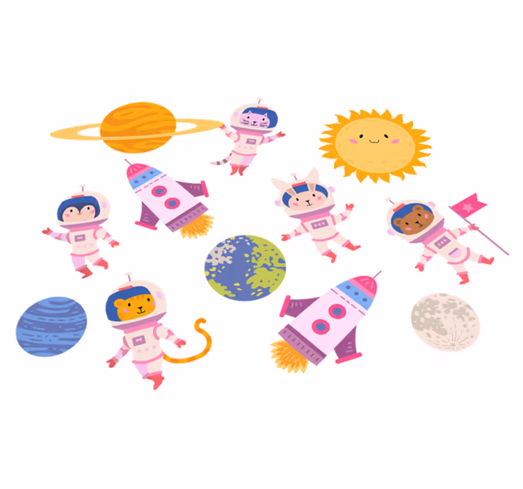 Vinylové koberce zvieratá astronauti so raketou - Tenstickers