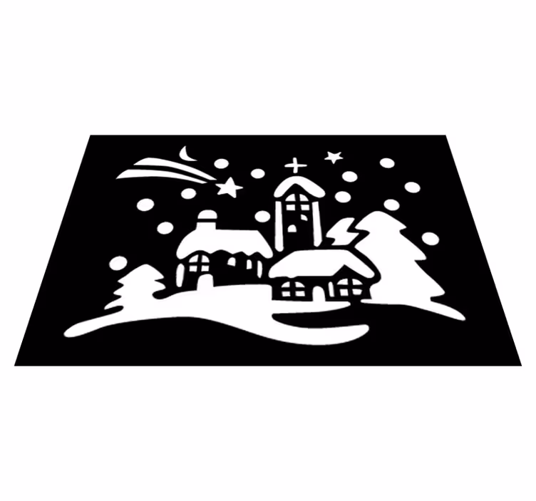 Vianočný vinylový koberec čierno-biely mestský - Tenstickers