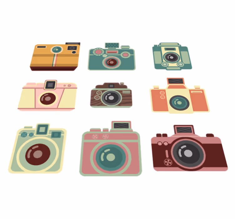 Vinylový koberec do jedálne s vintage fotoaparátmi - Tenstickers