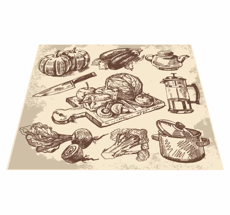 Vinylový koberec do kuchyne s vintage ilustráciou - Tenstickers