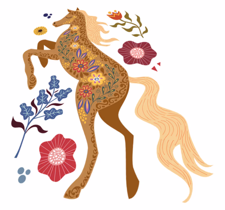 Vinylový koberec s kvetmi divokého koňa v folklóre - Tenstickers