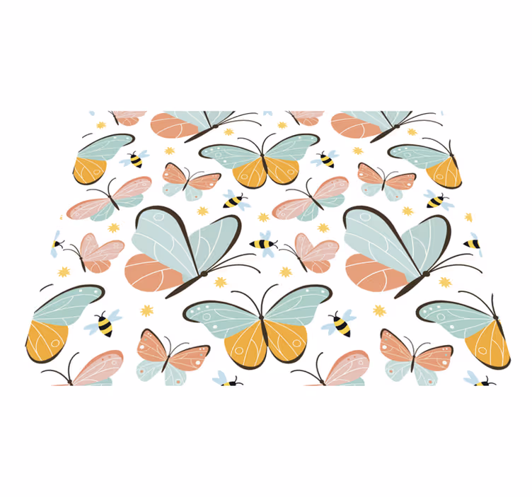 Vinylový koberec do spálne motýle a včely - Tenstickers