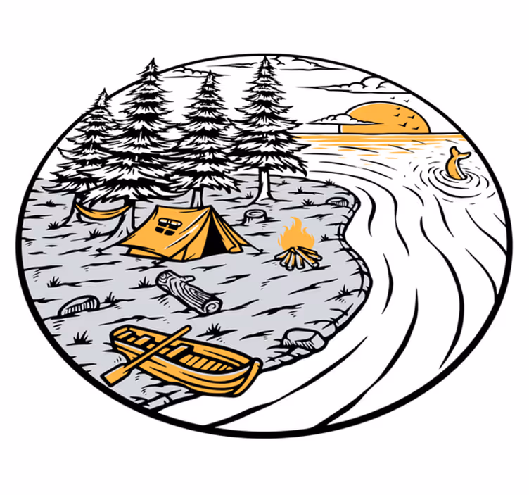 Prírodný vinylový koberec žltý motív karavanu - Tenstickers