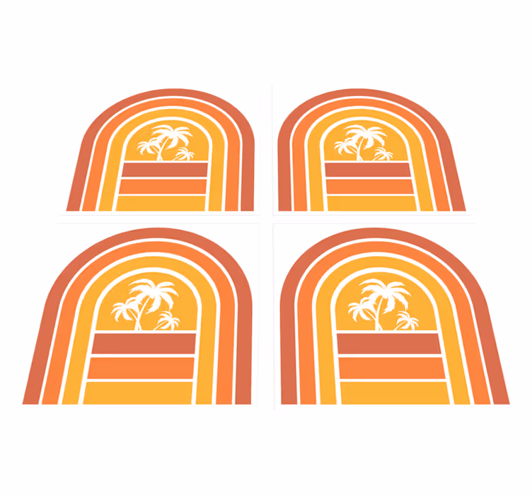 Prírodný vinylový koberec retro západ slnka a palmy - Tenstickers