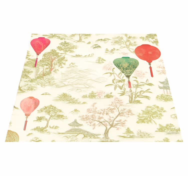 Vinylový koberec do spálne orientálna krajina chinoiserie - Tenstickers