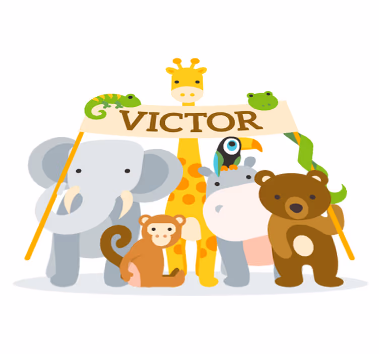 Detský vinylový koberec s menom privítacích zvierat - Tenstickers