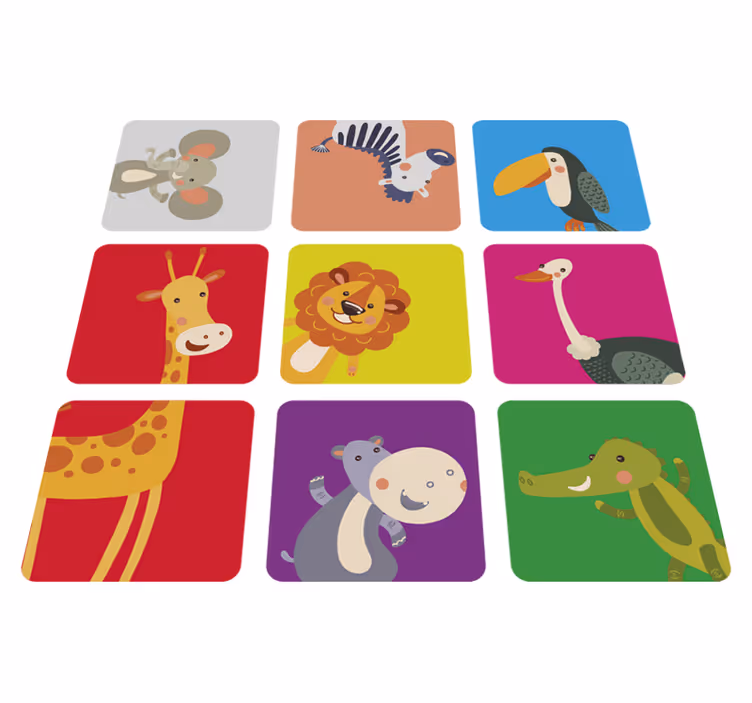 Detský vinylový koberec farebné dlaždice so zvieratkami - Tenstickers