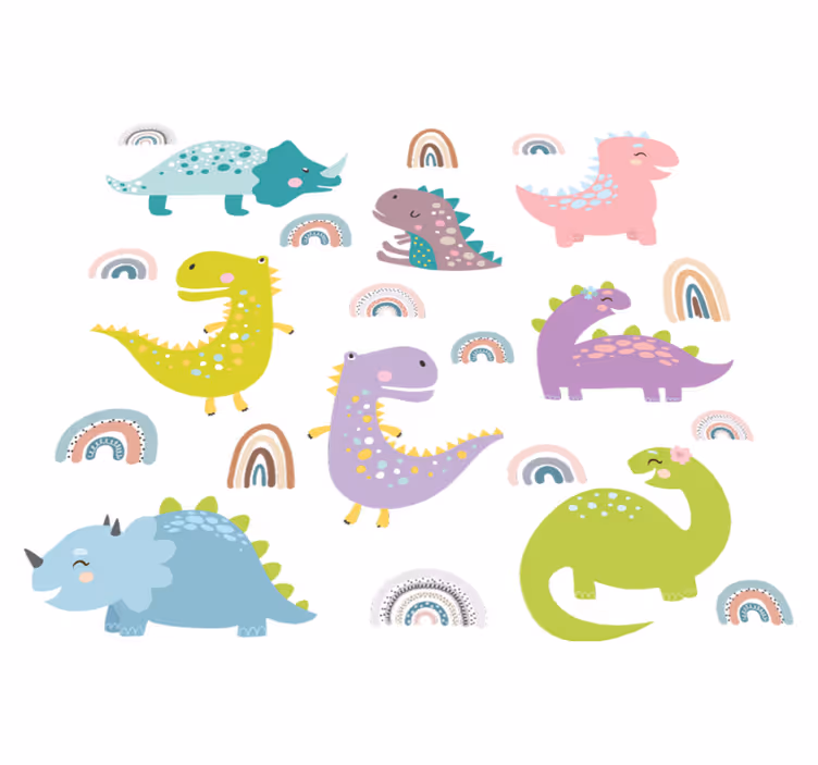 Vinylový koberec do spálne s dinosaurusmi a dúhami - Tenstickers