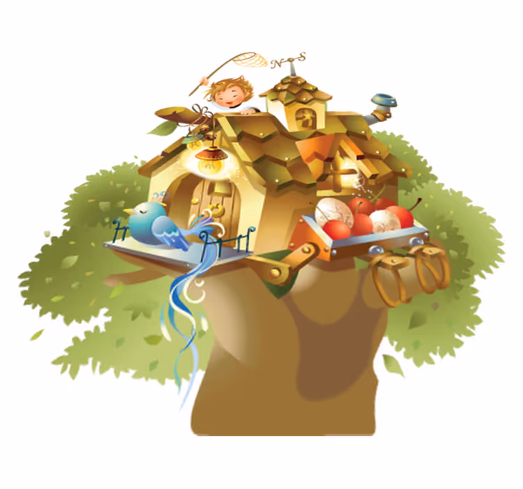 Detský vinylový hry ilustrácia domu s stromom - Tenstickers