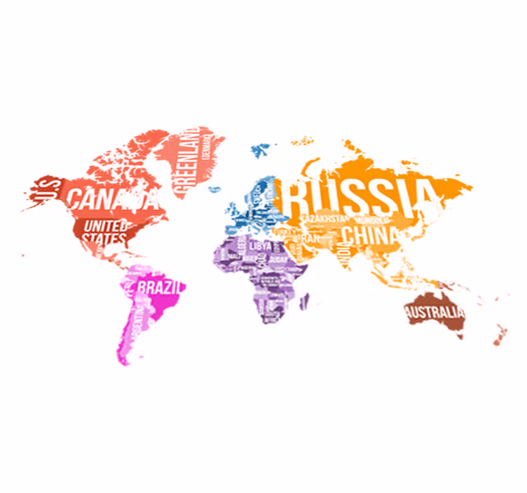 Vinylový koberec s mapou sveta názvy a hranice - Tenstickers