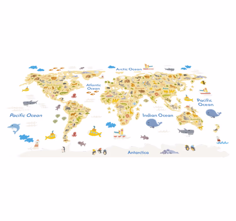 Vinylový koberec s mapou sveta fauna en - Tenstickers
