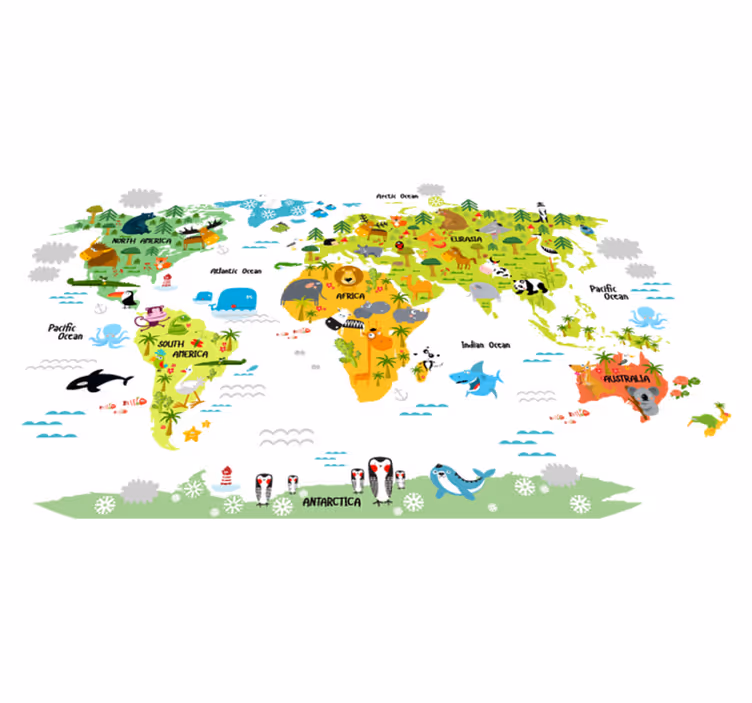 Vinylový koberec s mapou sveta dizajn anglickej fauny - Tenstickers