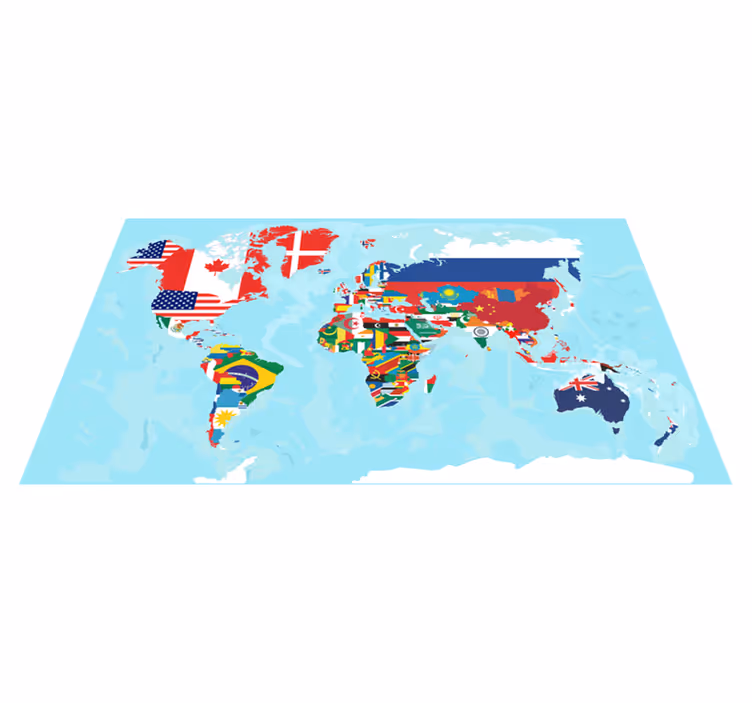 Vinylový koberec s mapou sveta cpprivalia svetové vlajky - Tenstickers