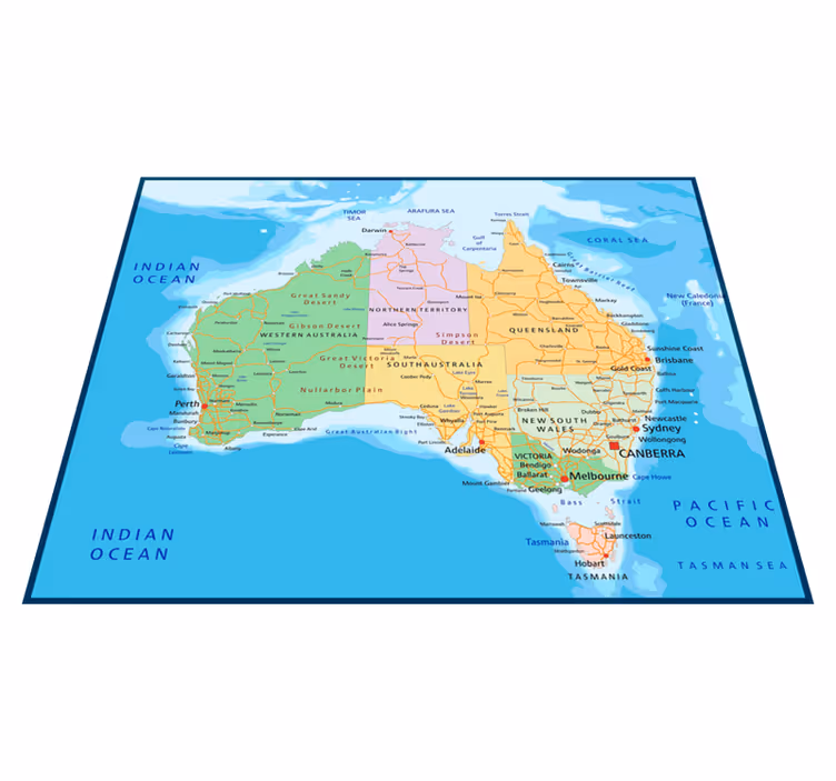 Vinylový kvoberec s mapou sveta politická mapa austrálie - Tenstickers