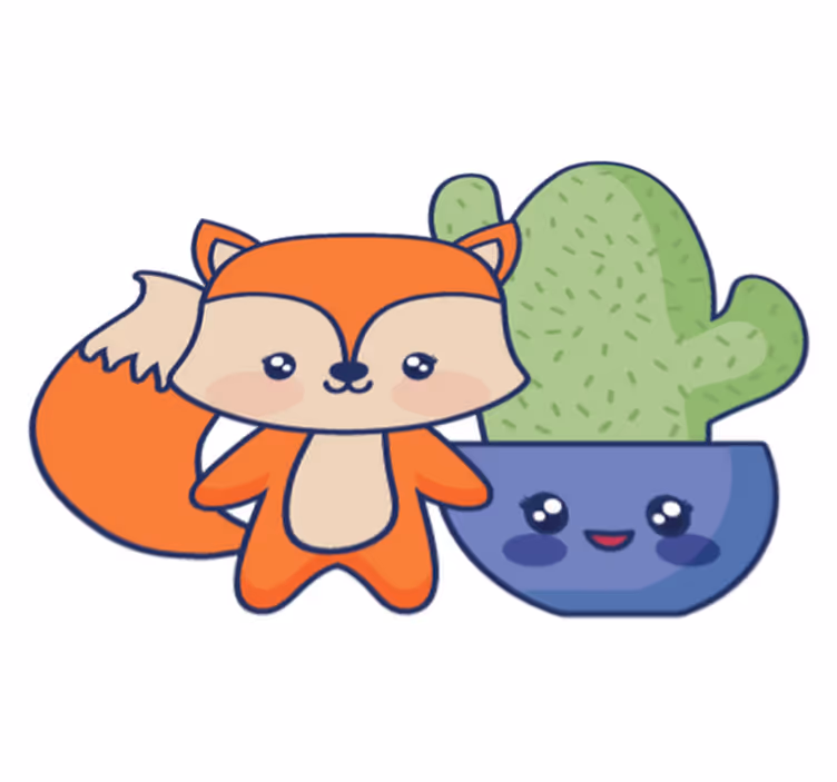 Detský vinylový koberec s anime kaktusom a líškou - Tenstickers