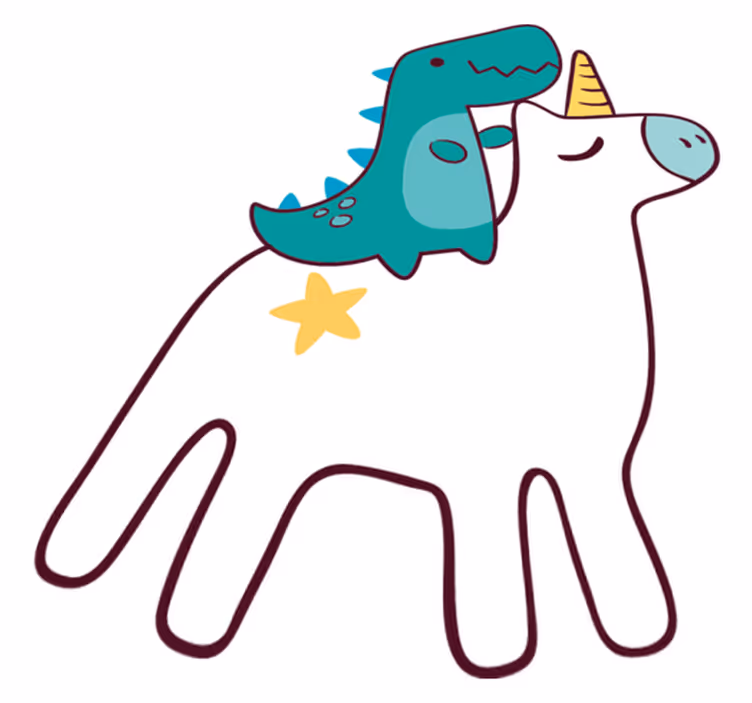 Detský vinylový koberec s motívom jednorožca a dinosaura - Tenstickers